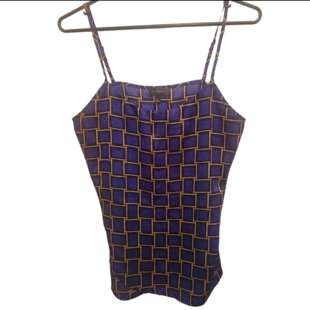 The Limited Satin Square Print Pattern Blue Tank Top Womens Size Small